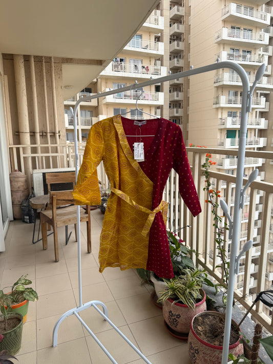 Half & Half Bandhini Wrap Dress